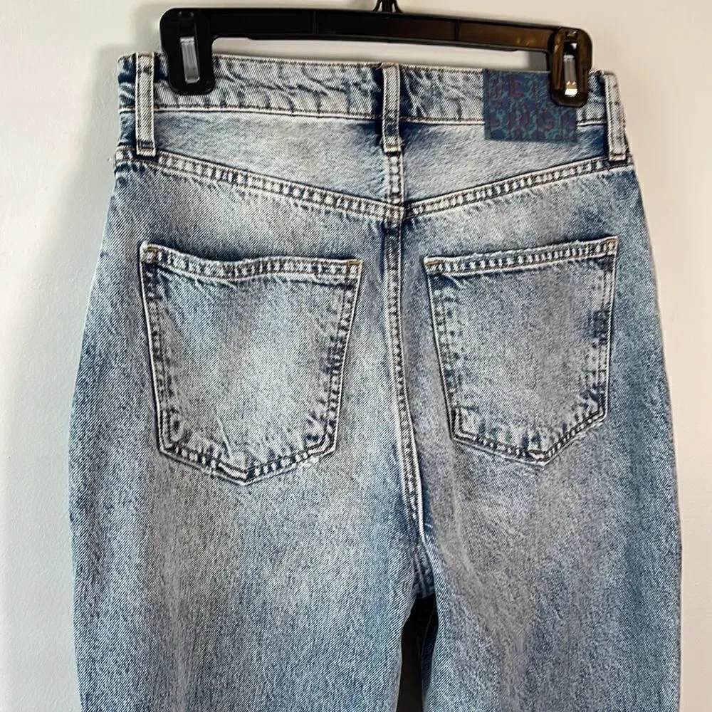 EUC “We The Free” Free People Destroyed Medium Acid Straight Leg Jeans Size  28 - Picture 8 of 13